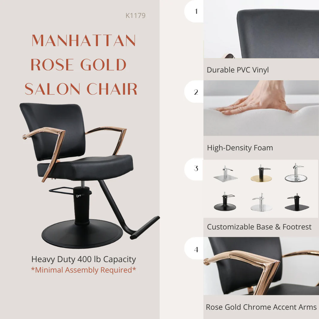 Manhattan Rose Gold Salon Chair - Image 3